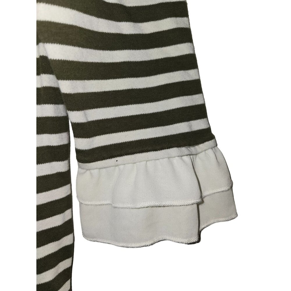 Striped Green & White Ruffle Sleeve Dress By Talbots Petites MP - Picture 2 of 5